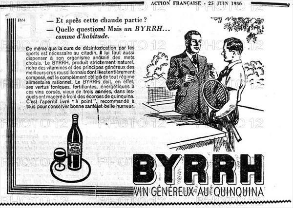 Juin 1936. Publicité pour Byrrh parue dans l'Action Française.