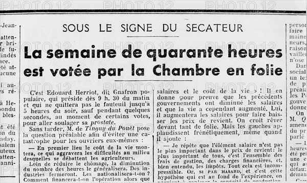 1937. L'Action Française : " La semaine de quarante heures ".