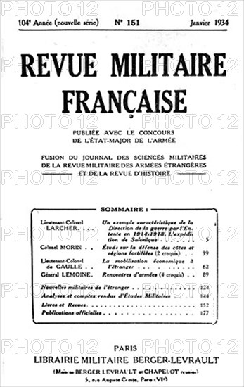 Revue Militaire Française " où est publié un article de de Gaulle