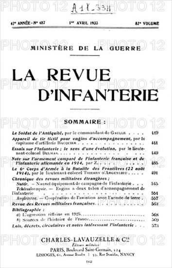 Charles de Gaulle. Article dans La Revue d'Infanterie,  1933.