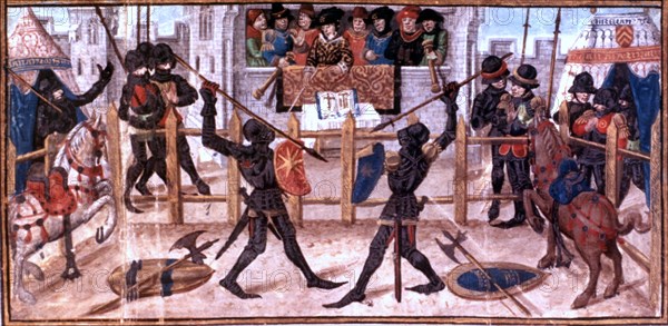 French manuscript (1460-70). Charter of tournament and combat rules decreed by King Charles VI.