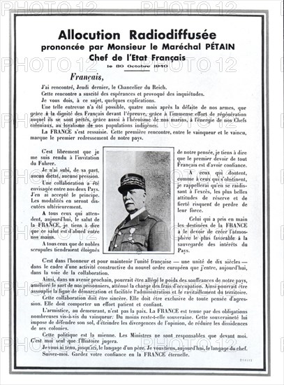 Discours du maréchal Pétain après l'entrevue de Montoire