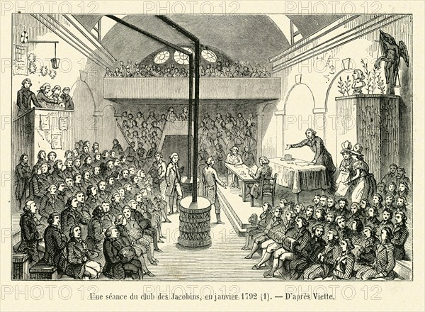 Une séance au club des Jacobins, en janvier 1792.
