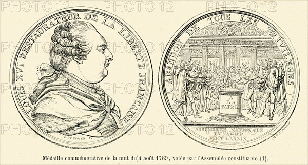 Médaille commémorative de la nuit du 4 août 1789, votée par l'Assemblée constituante.