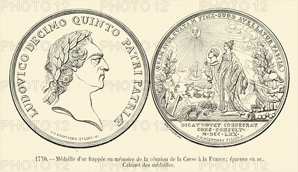 Commemorative gold medal to celebrate the union of France with Corsica.