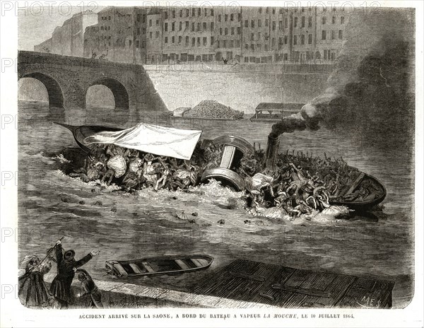 Accident survenu sur la Saône, à bord du bateau à vapeur "La Mouche", le 10 juillet 1864.