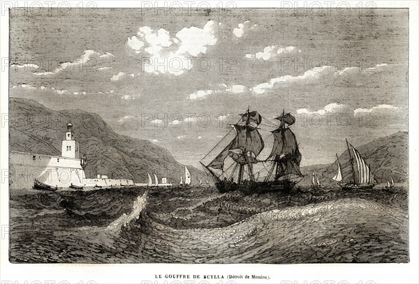 "Le Gouffre de Scylla" (The Abyss of Scylla) the Messina strait. 1864.