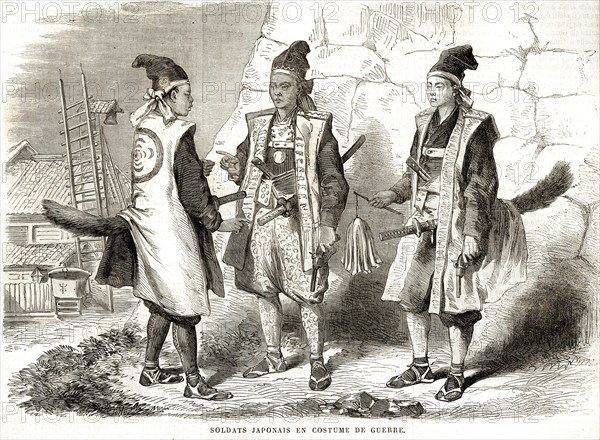 Japon. Soldats japonais en costume de guerre (1864).