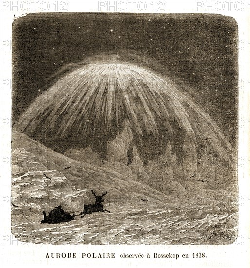 Northern lights. Aurora borealis observed from Bossekop in 1838.