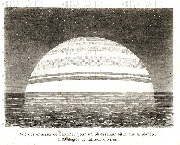 1864. Vue des anneaux de Saturne, pour un observateur situé sur la planète, à 30° de latitude environ.