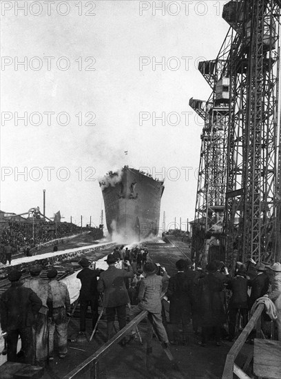 20th October 1932. The Launch of SS Normandie, in the presence of President Lebrun.