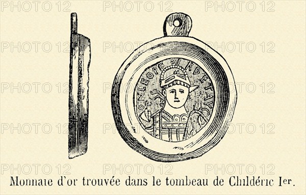 Monnaie d'or trouvée dans le tombeau de Childéric 1er.