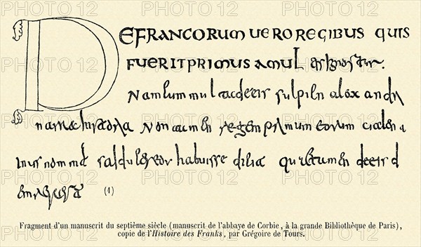 Fragment d'un manuscrit du septième siècle (manuscrit de l'abbaye de Corbie).
