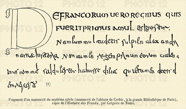 Fragment of a manuscript from the 7th Century (from Corbie abbey).