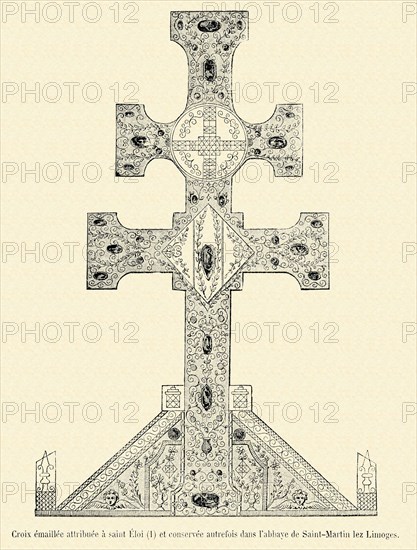 Enamelled cross attributed to Saint Eloi and housed formerly in the Saint-Martin les Limoges abbey.