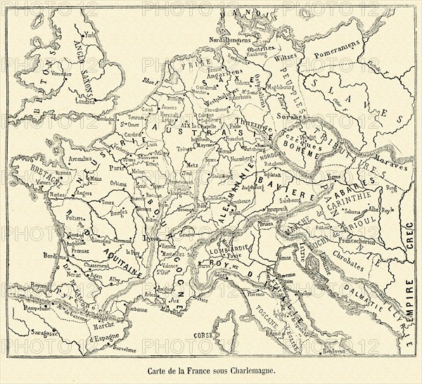 Map of France under occupation of Charlemagne.