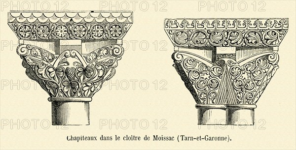 Capitals in the steeple of Moissac (tarn-et-Garonne).