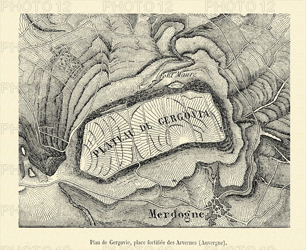Plan de Gergovie, place fortifiée des Arvernes (Auvergne).