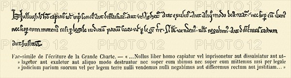 Fac-similé de l'écriture de la Grande Charte.