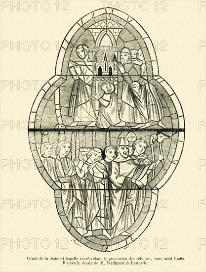 Stained glass window from the Sainte-Chapelle, depicting relics, under Saint Louis.