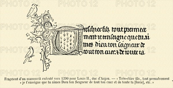 Fragment d'un manuscrit exécuté vers 1390 pour Louis II.