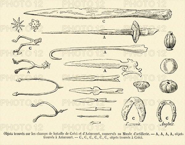 Objects found on the chaps of soldiers at the Battles of Créci and Azincourt.