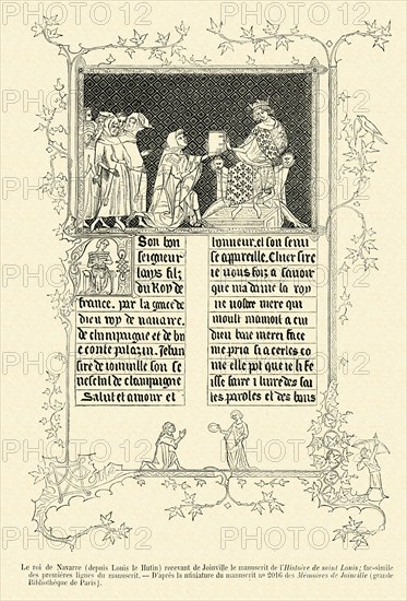 The King of Navarre receiving, from Joinville, the manuscript of the History of Saint-Louis.