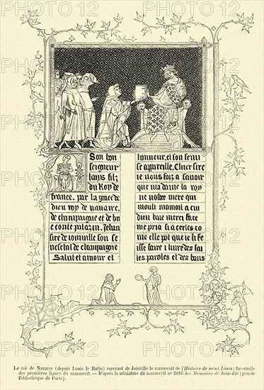 Le roi de Navarre recevant, de Joinville,le manuscrit de l'Histoire de Saint-Louis.