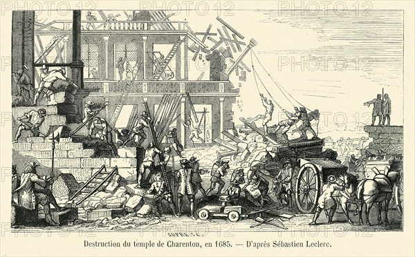 Destruction of the temple of Charenton, in 1685.