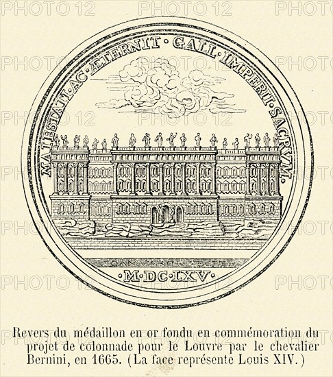 Revers du médaillon en or fondu en commémoration du projet de colonnade pour le Louvre.