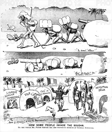 A caricature of the invasion of Sudan and the struggle Kitchener and Punch