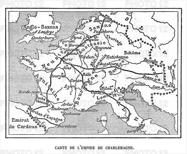 Carte de l'empire de Charlemagne.