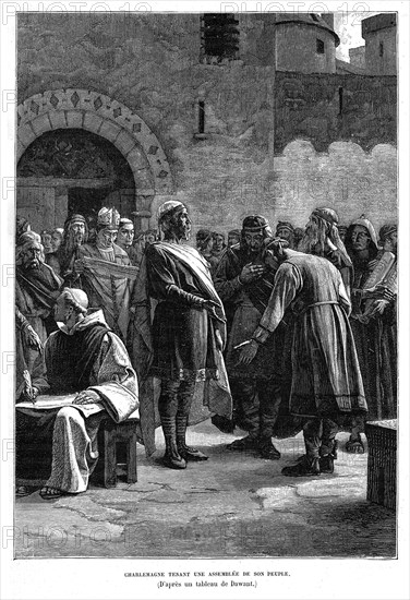 Charlemagne tenant une assemblée de son peuple.