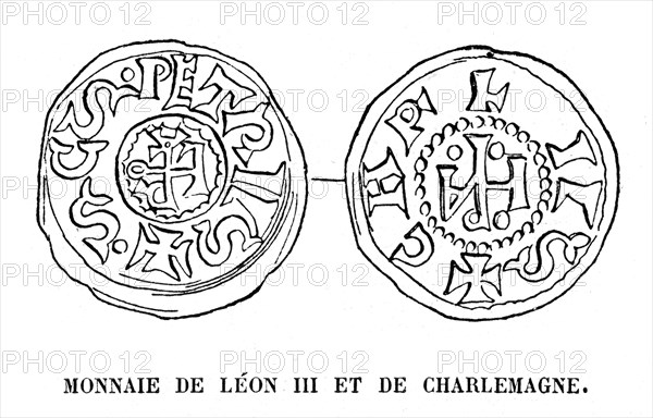 Monnaie de Léon III et de Charlemagne.