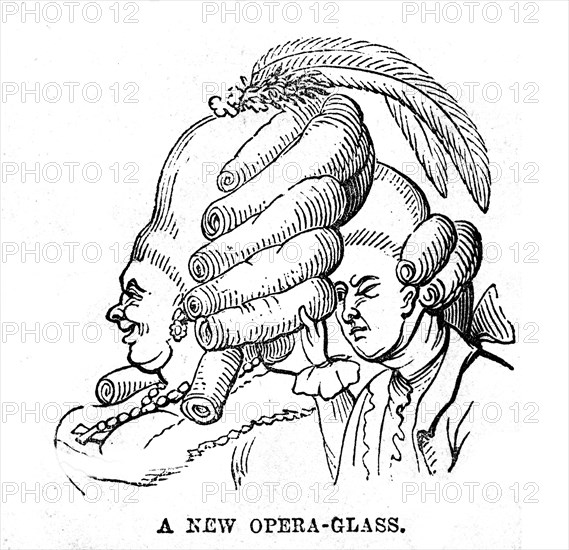 A new opera-glass. Caricature anglaise de la mode et des coiffures.