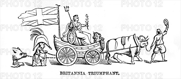 Britannia Triumphant. Le triomphe de la Grande Bretagne. Bonaparte est enchaîné. Caricature anglaise.