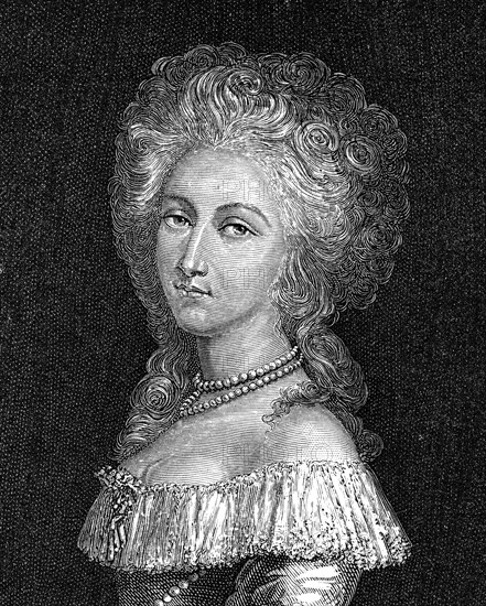 Élisabeth de France, dite Madame Élisabeth (Versailles, 1764 - Paris, 10 mai 1794)
Elle est la sœur du roi Louis XVI, du comte de Provence (futur Louis XVIII) et du comte d'Artois (futur Charles X). Elle est la fille du Dauphin Louis-Ferdinand et de Marie-Josèphe de Saxe, la petite-fille de Louis XV. Gros plan.