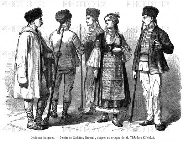 Costumes bulgares traditionnels. 1865. Gravure.