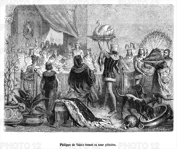 Philippe VI de France, dit Philippe de Valois ou le « roi trouvé » (1293-22 août 1350 à Coulombs), est roi de France de 1328 à 1350, premier de la branche dite de Valois de la dynastie capétienne. La Cour de Philippe de Valois.