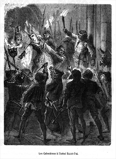 La révolte des Cabochiens est un épisode de la guerre civile entre Armagnacs et Bourguignons. Au printemps 1413, Jean sans Peur, duc de Bourgogne parvient à soulever le peuple de Paris et à imposer une réforme appelé ordonnance des cabochiens. Mais après quelques mois les Parisiens aspirent à un retour à l'ordre et les Armagnacs reprennent l'ascendant. Les Cabochiens à l'hôtel Saint-Pol.