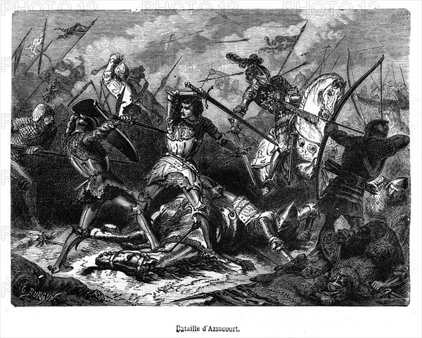 La bataille d'Azincourt (Artois) se déroule le vendredi 25 octobre 1415 pendant la guerre de Cent Ans. Les troupes françaises, de quelque 15 000 hommes, y tentent de barrer la route de Calais à l'armée du roi anglais Henri V, forte d'environ 12 000 hommes, et débarquée dès septembre au lieu-dit Chef-de-Caux, près de la ville d'Harfleur, ville qui d'ailleurs sera prise et occupée pour leur sécurité. La bataille qui s'ensuivra se soldera par une défaite importante pour le camp français: la cavalerie lourde, rendue moins efficace par un terrain boueux et les retranchements anglais, est transpercée par les archers en majorité gallois, équipés de grands arcs (long bows) à très longue portée.