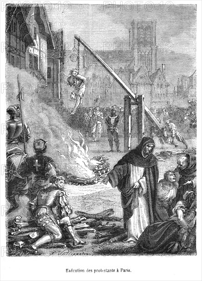 Guerre de religion entre Catholiques et Protestants. Exécution des Protestants à Paris.