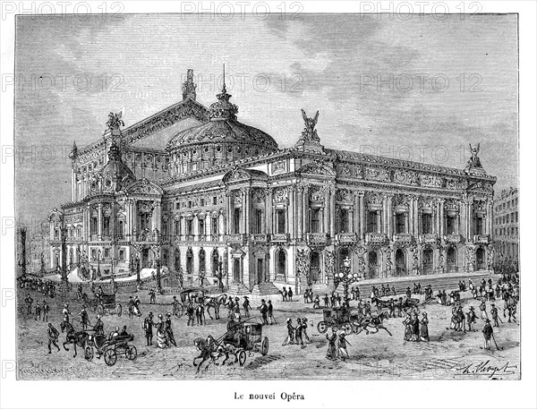 Paris. L'Opéra. L’Opéra Garnier, ou Palais Garnier ( localisation: 48°52'19?N 2°19'55?E / 48.87194, 2.33194), est un des éléments structurants du IXe arrondissement de Paris et du paysage de la capitale française. Situé à l'extrémité de l'avenue de l'Opéra, près de la station de métro du même nom, l'édifice s'impose comme un monument particulièrement représentatif de l'architecture éclectique et du style historiciste de la seconde moitié du XIXe siècle et s'inscrit dans la continuité des transformations de Paris menées à bien par Napoléon III et le préfet Haussmann.