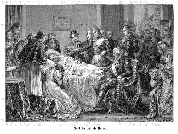 Mort du duc de Berry. Charles Ferdinand d'Artois, duc de Berry (Versailles, 24 janvier 1778–Paris, 14 février 1820), second fils du comte d'Artois, futur roi Charles X de France, et de Marie Thérèse de Sardaigne.