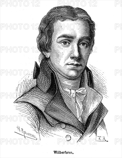 William Wilberforce né le 24 août 1759 à Hull (Angleterre), mort le 29 juillet 1833, il est enterré dans l'abbaye de Westminster. Politicien anglais, protestant et philanthrope, il combattit toute sa vie pour la cause abolitionniste et mourut trois jours après avoir obtenu l'assurance que la loi d'abolition de l'esclavage passerait au parlement. Il tenta de s'opposer à la guerre contre la France révolutionnaire.