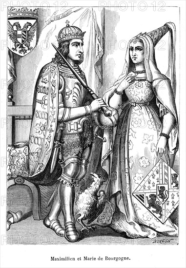 Maximilien et Marie de Bourgogne. Marie de Bourgogne, née à Bruxelles le 13 février 1457 et morte en Flandre au château du Prinsenhof à Bruges le 27 mars 1482, fut duchesse Habsbourg de Bourgogne (1477-1482), comtesse de Bourgogne (1477-1482) et autres titres.
Fille unique du duc de Bourgogne Charles le Téméraire (1433-1477), comte de Bourgogne, comte de Flandre (et autres titres) et d'Isabelle de Bourbon (1437-1465).
En 1477, après la mort de son père à Nancy, au cours d'une bataille contre le duc de Lorraine René II, elle épousa Maximilien Ier de Habsbourg (1459-1519), futur empereur du Saint Empire Germanique, et lui apporta en dot les Pays-Bas bourguignons (actuel Benelux), la Franche-Comté (comté de Bourgogne).