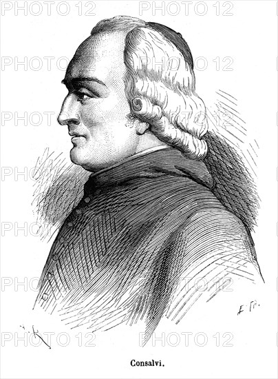 Ercole Consalvi, né le 8 juin 1757 à Rome, mort le 24 juin 1824 au même endroit, homme d'État et dignitaire de l'Église catholique romaine, cardinal secrétaire d'État de Pie VII de 1800 à 1806 et de 1814 à 1823.