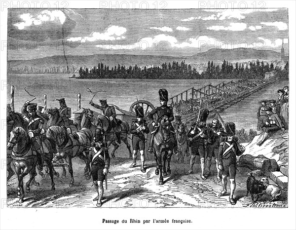 1806. Passage du Rhin par l'armée française. En septembre, Napoléon concentre son armée sur le Rhin, puis avance vers la Prusse avec environ 160 000 hommes (effectif de départ, augmentant au cours de la campagne). L’avance rapide de l’armée française est telle qu’elle permet d’annihiler l’armée prussienne, comptant 250 000 hommes. En effet, Napoléon et son maréchal Davout la mettent en déroute lors des batailles d’Iéna et d’Auerstadt le 14 octobre 1806. On compte 25 000 morts dans les rangs prussiens ; 150 000 soldats prussiens sont fait prisonniers ; 100 000 fusils et 4000 canons sont pris et amassés à Berlin.