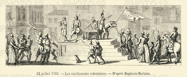 Révolution. 22 juillet 1792. Les enrôlements volontaires. Gravure 19e.