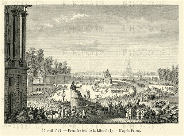 Révolution. 15 avril 1792. Première fête de la Liberté. Gravure 19e.